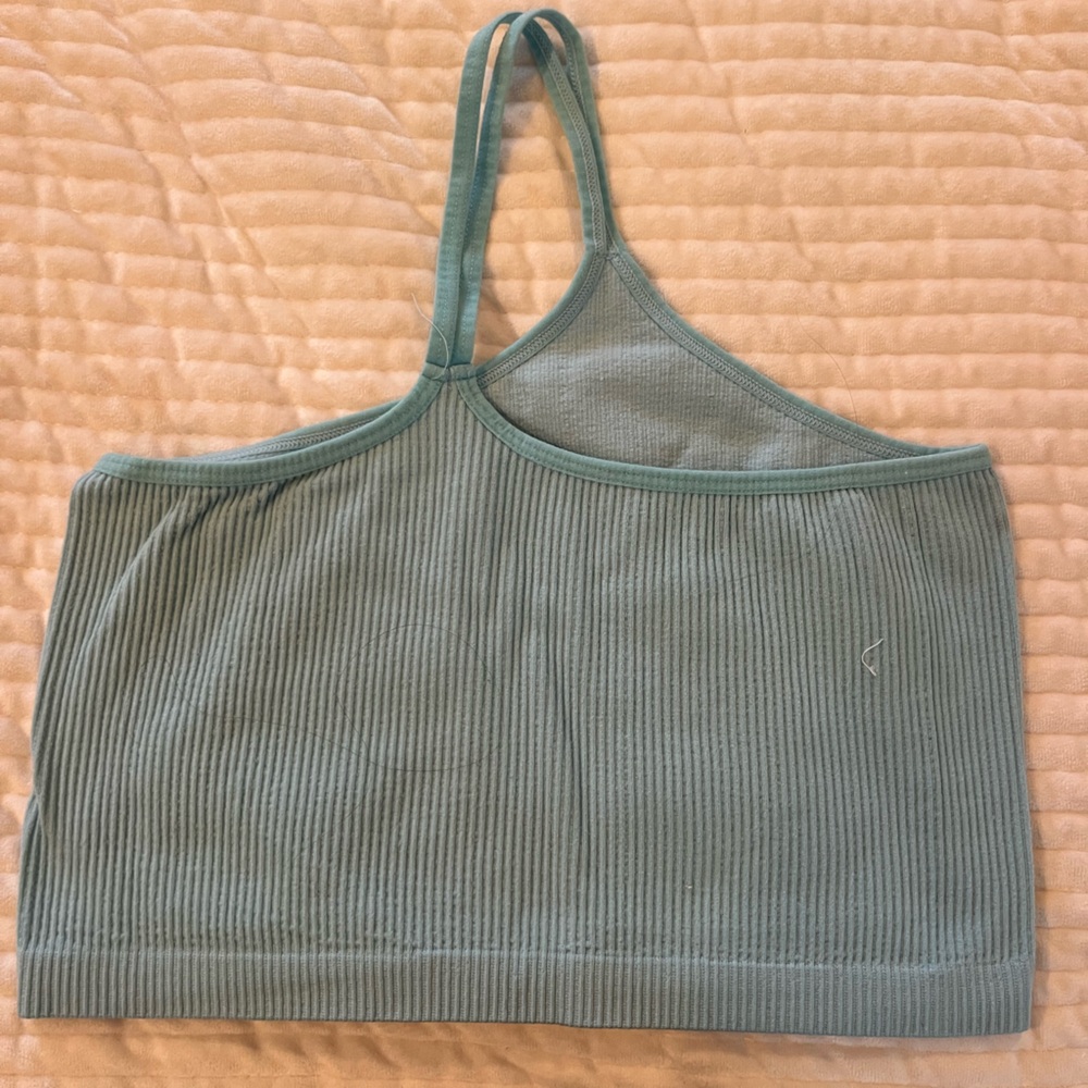 Ribbed blue Strapless Top